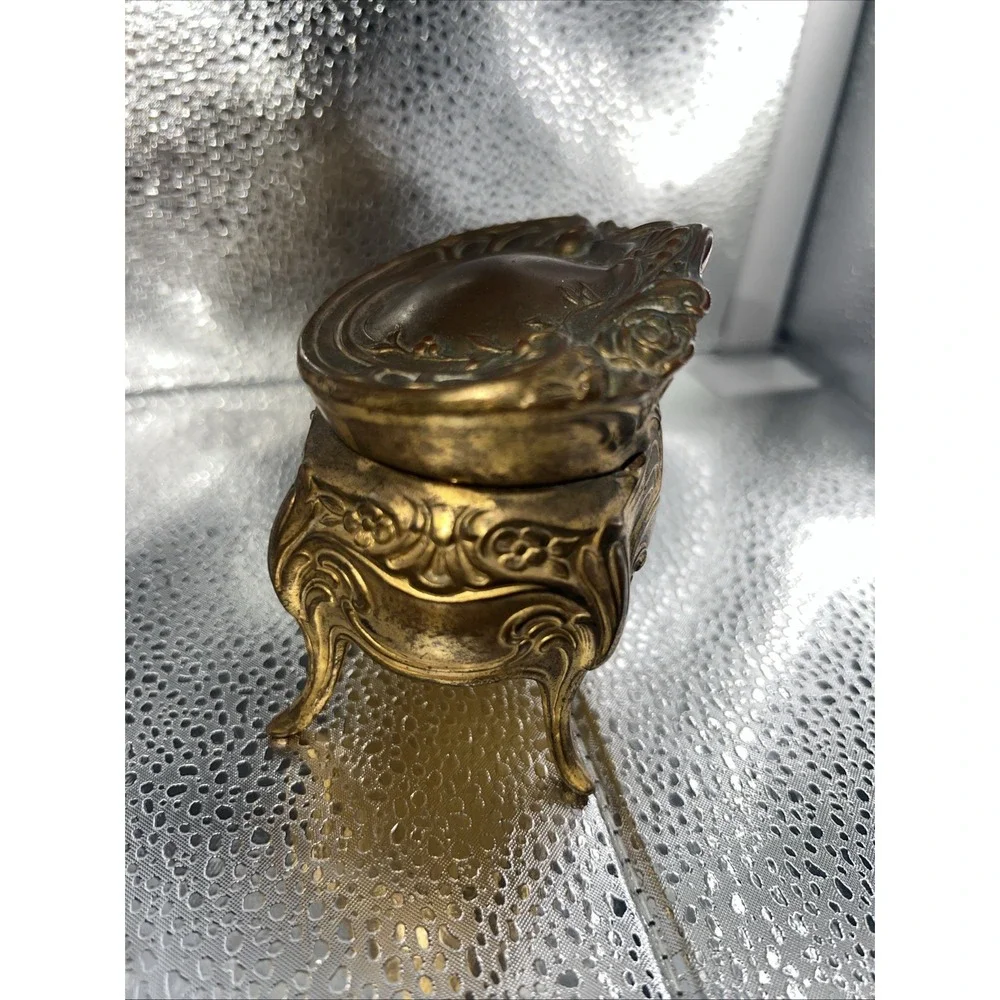 elaborate vintage‎ jewelry casket box brass metal